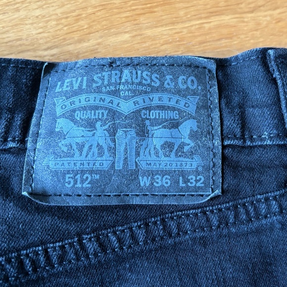 Levi's 512 Slim Taper Jeans Black Denim Stretch Men's 36x32 (actual 31" inseam) - Picture 5 of 9